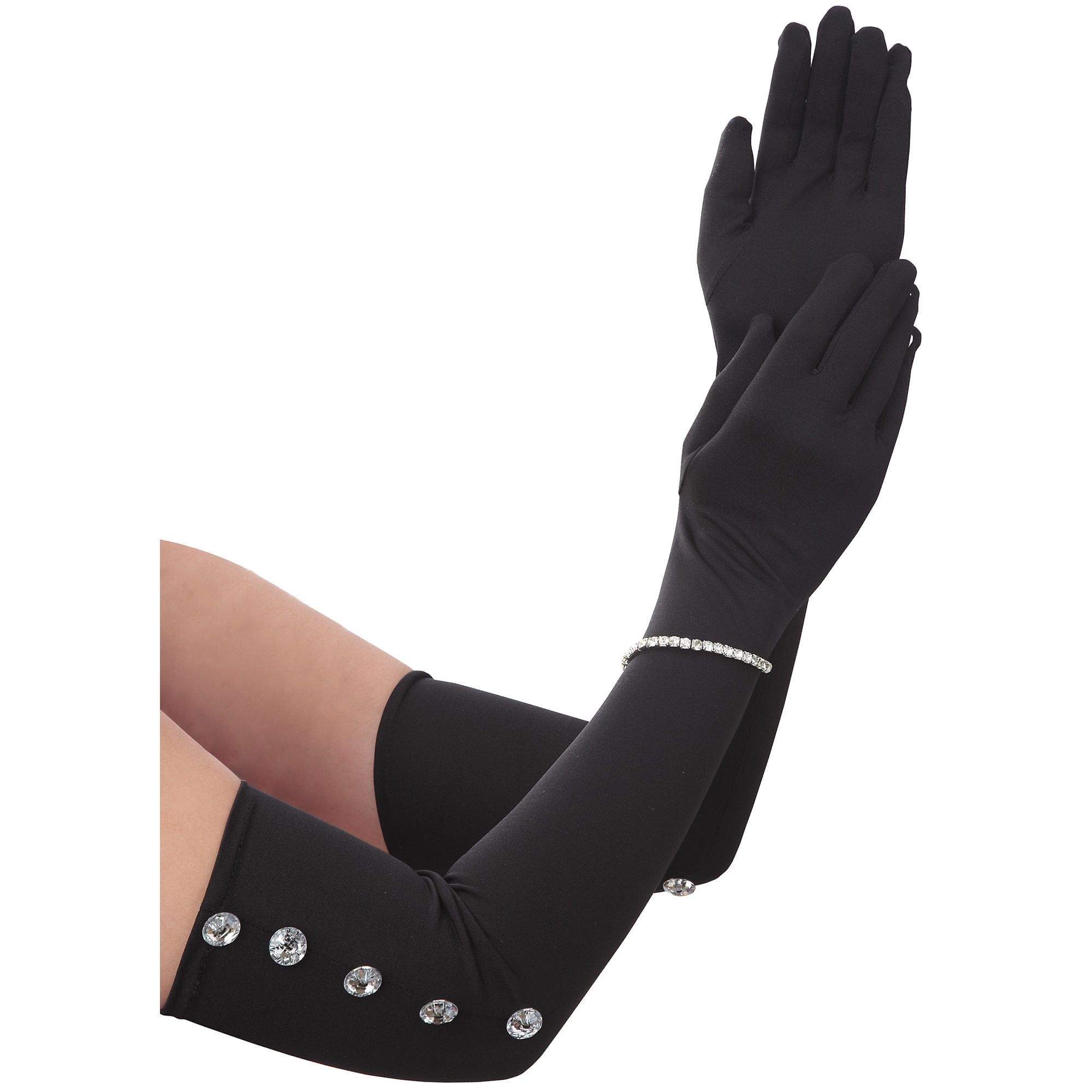 Amscan Long Satin Rhinestone Gloves Adult Halloween Costume Accessory